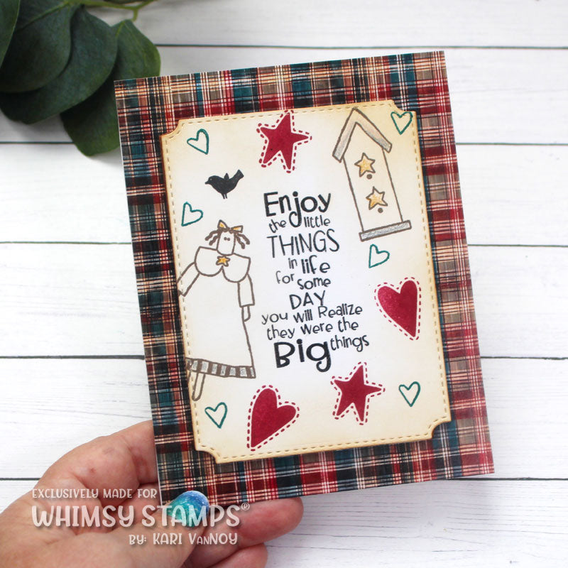 Whimsy Stamps Prim Little Things Clear Stamp and Die Set plaid