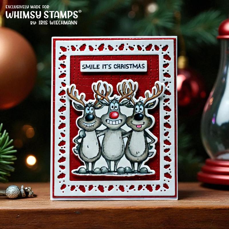 Whimsy Stamps Reindeer Smiles Clear Stamp and Die Set smile