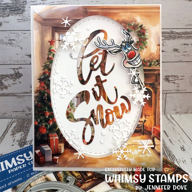 Whimsy Stamps Reindeer Smiles Clear Stamp and Die Set snowflakes
