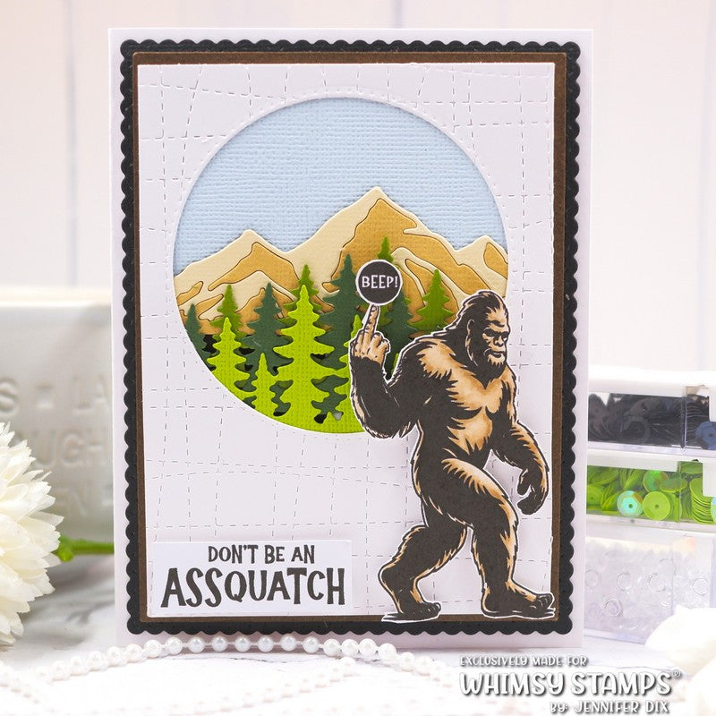 Whimsy Stamps Rocky Range and Pines Dies wsd055 mountains sassquatch card
