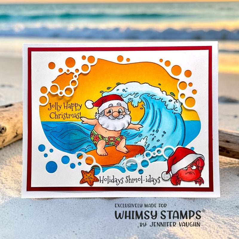 Whimsy Stamps Santa Surfer Clear Stamps c1302a happy christmas cranky crab card