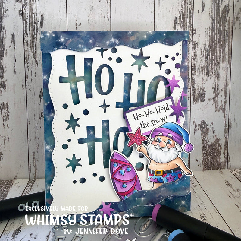Whimsy Stamps Santa Surfer Clear Stamps c1302a santa in shorts card