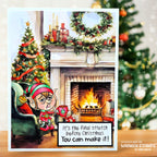 Whimsy Stamps Santa's Elves Clear Stamps khb150a fireplace