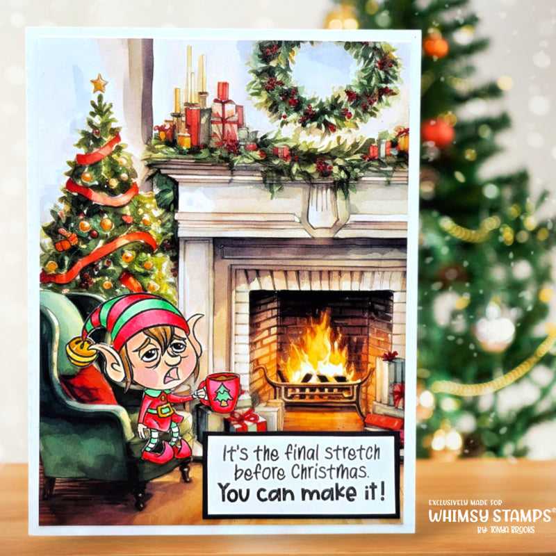 Whimsy Stamps Santa's Elves Clear Stamps khb150a fireplace