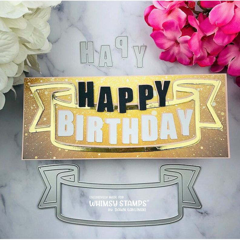 Whimsy Stamps Slimline Banner Die wsd234 happy birthday