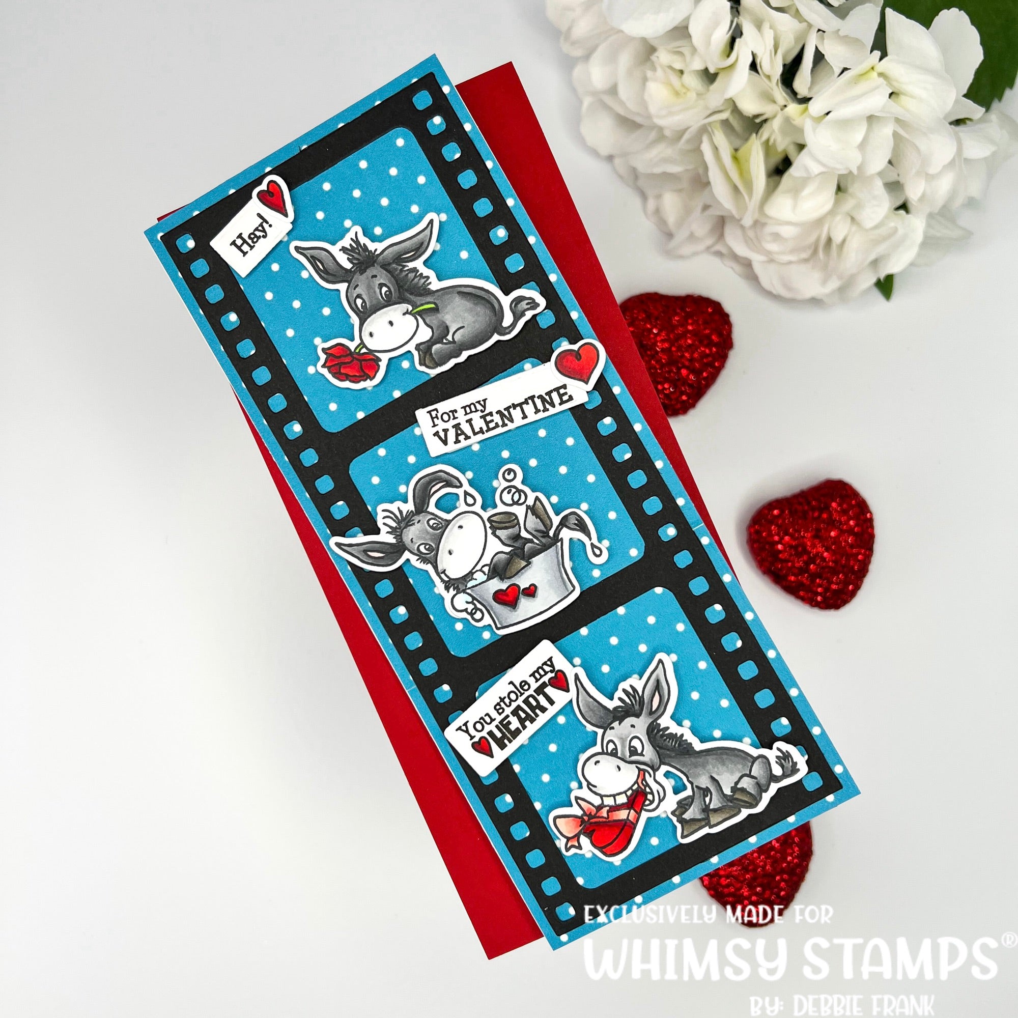 Whimsy Stamps Slimline Filmstrip Die wsd463 donkey valentine