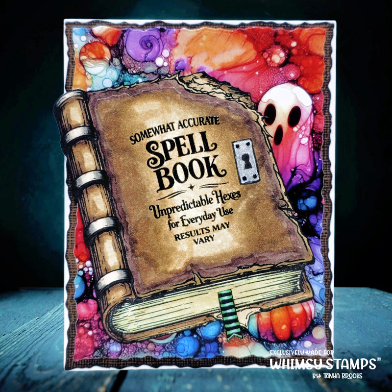 Whimsy Stamps Spell Book Clear Stamps cwsd445a brown spell book card