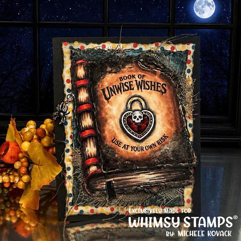 Whimsy Stamps Spell Book Clear Stamps cwsd445a unwise wishes book card