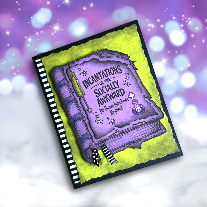 Whimsy Stamps Spell Book Potions Clear Stamps cwsd441a purple and green card