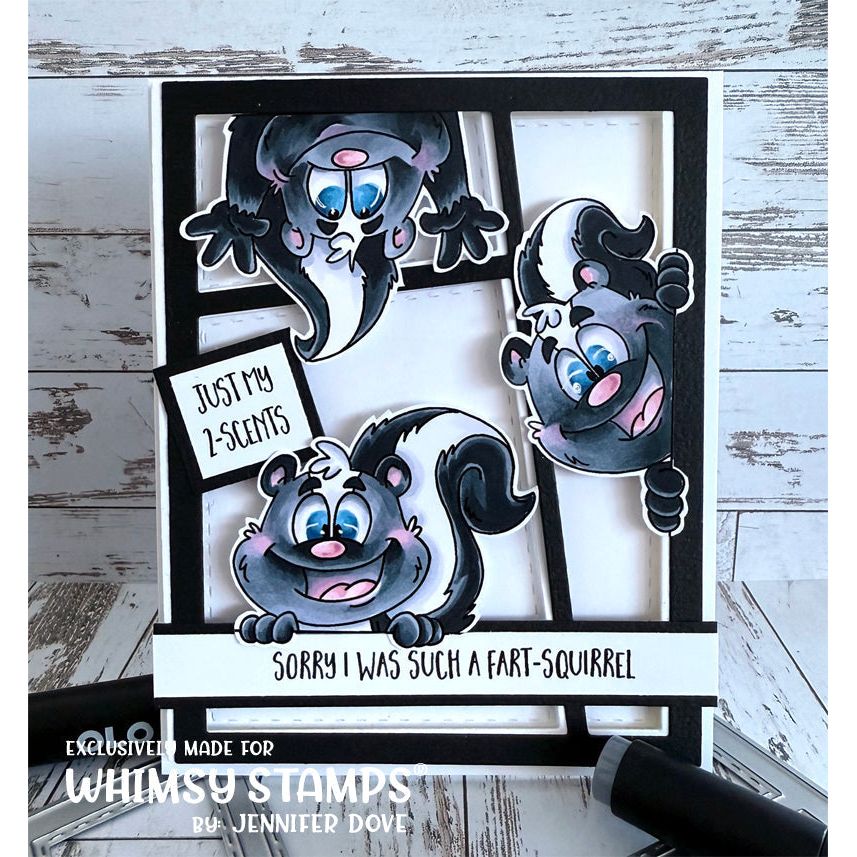 Whimsy Stamps Stinkin Cute Clear Stamp and Die Set black and white