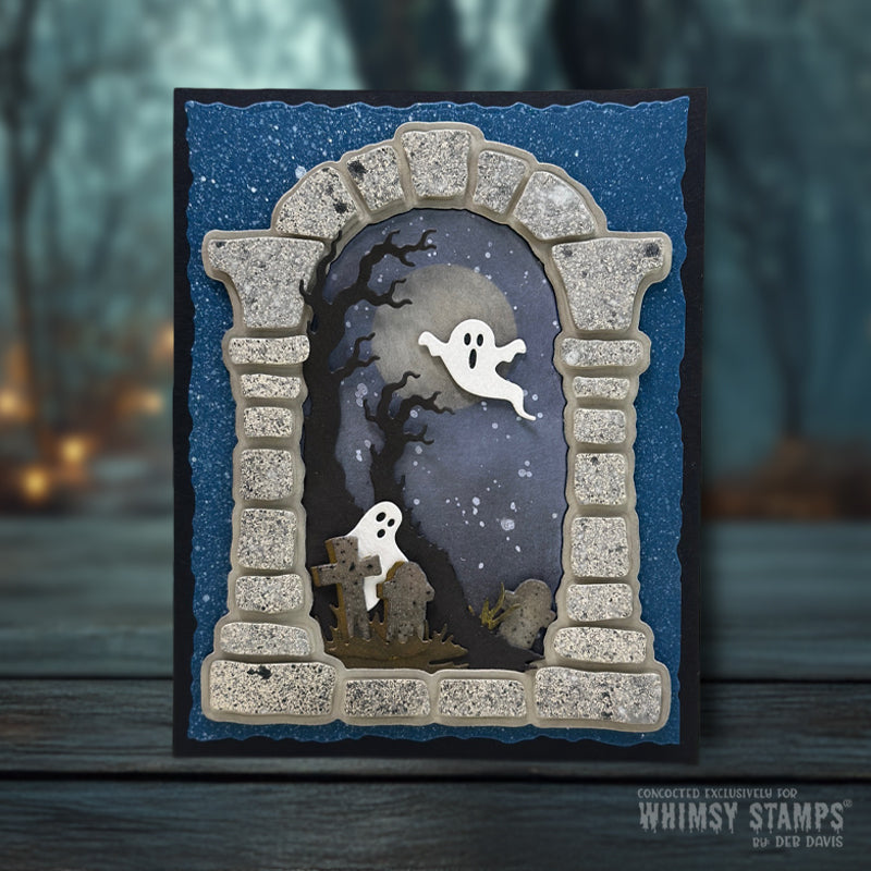 Whimsy Stamps Stone Arch Dies wsd062 ghosts full moon card