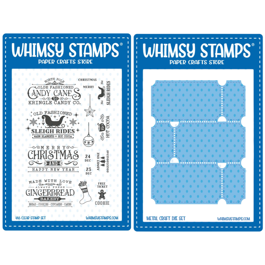 Whimsy Stamps Terrific Christmas Tickets Clear Stamp and Terrific Tickets Die Set