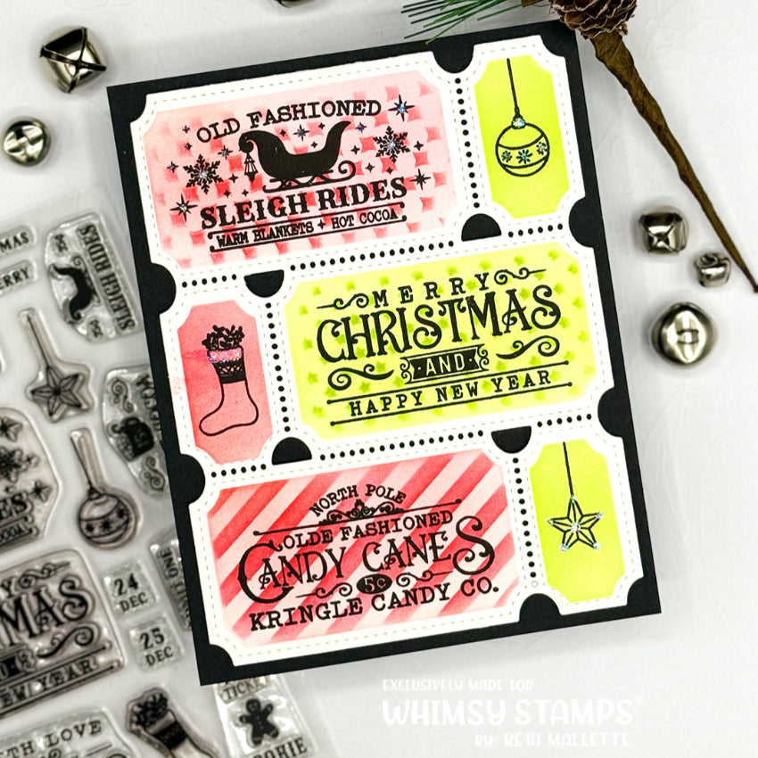 Whimsy Stamps Terrific Christmas Tickets Clear Stamp and Terrific Tickets Die Set sleigh