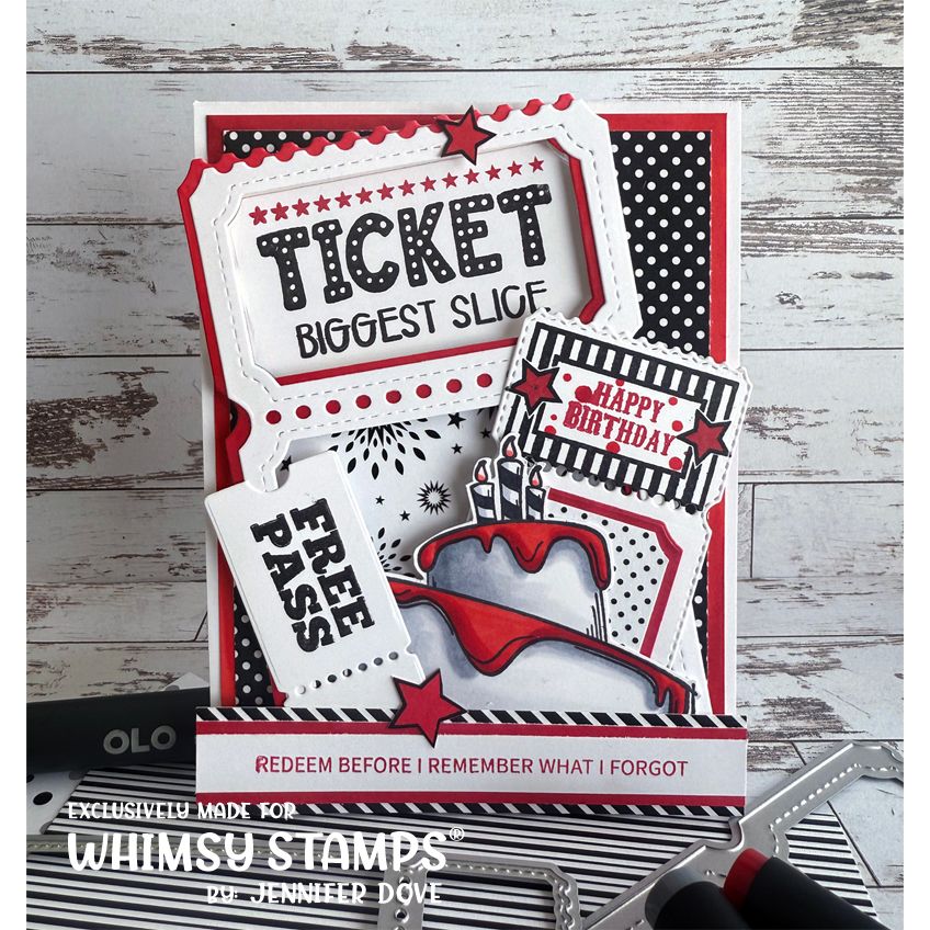 Whimsy Stamps Terrific Slim Tickets and Ticket Windows Die Set happy birthday