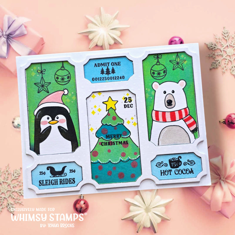 Whimsy Stamps Terrific Tickets Christmas Layering Stencils wss147 sleigh rides