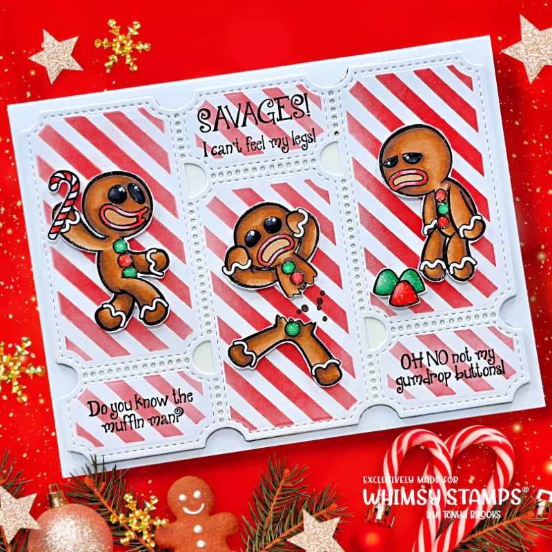 Whimsy Stamps Terrific Tickets Shadows and Patterns Layering Stencils wss145 gingerbread men