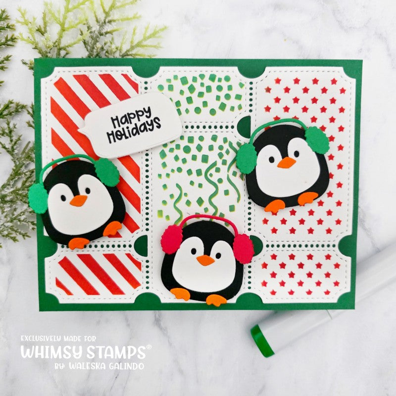 Whimsy Stamps Terrific Tickets Shadows and Patterns Layering Stencils wss145 penguins