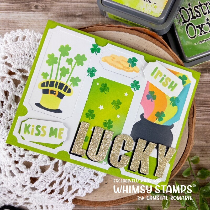 Whimsy Stamps Terrific Tickets St. Patrick's Day Stencil wss149 shamrocks