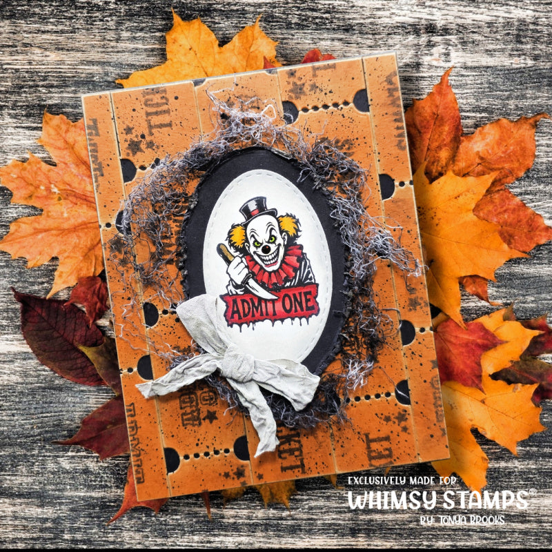 Whimsy Stamps Terrific Tickets Strip Die wsd063 orange tickets background card