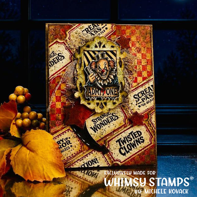 Whimsy Stamps Terrific Tickets Strip Die wsd063 scary clown card