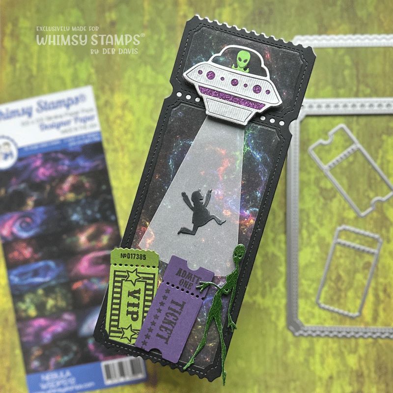 Whimsy Stamps Ticket to Celebrate Clear Stamps cwsd409a alien ship ticket