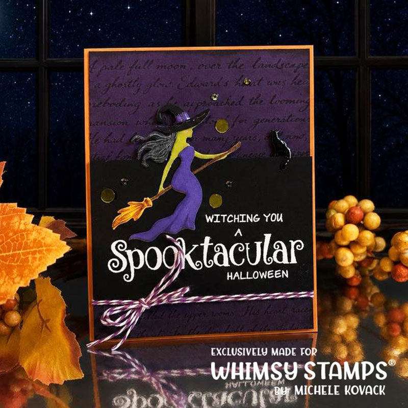 Whimsy Stamps Vintage Letter Embossing Folder wsef09 flying witch card