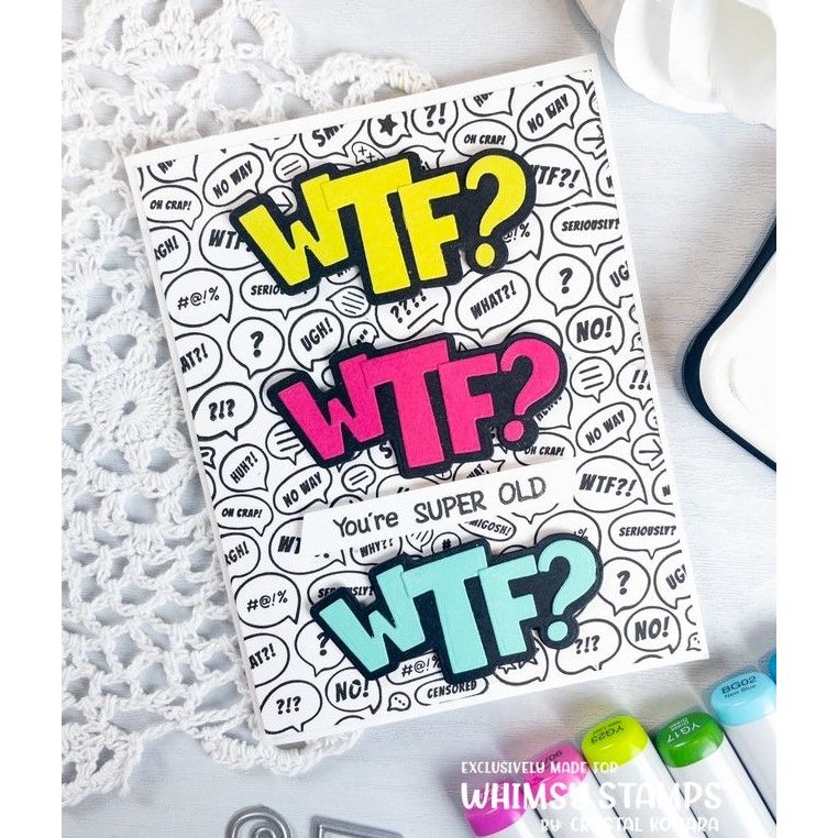 Whimsy Stamps WTF Word and Shadow Dies wsd460 black and white