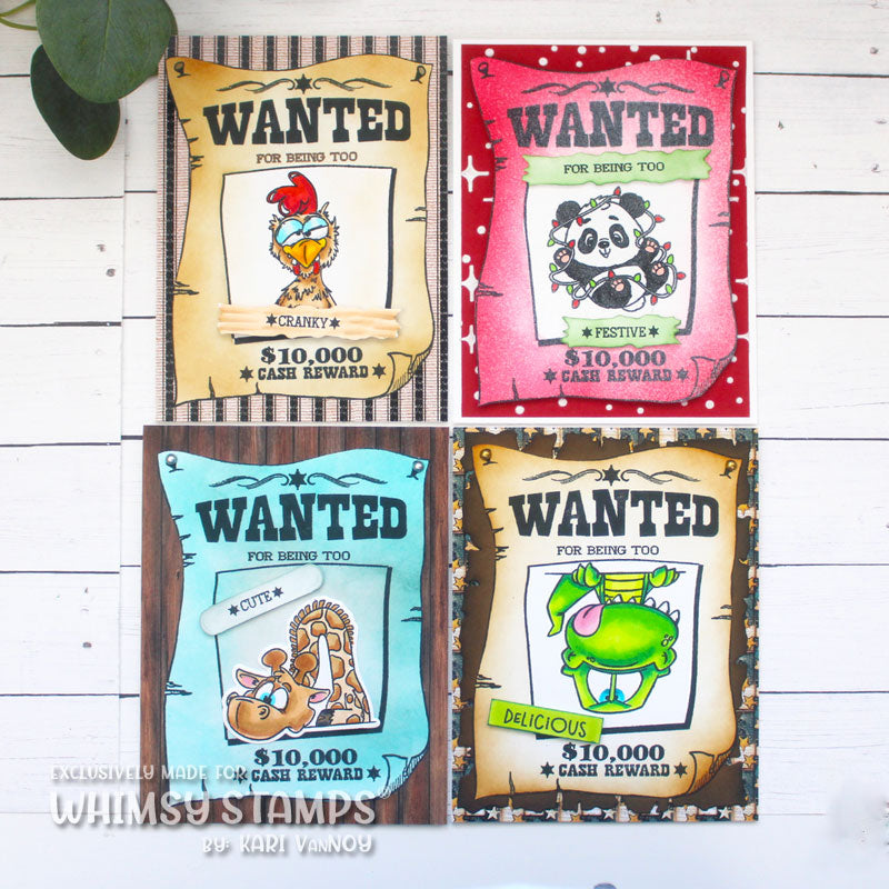 Whimsy Stamps Wanted Post Clear Stamp and Die Set panda