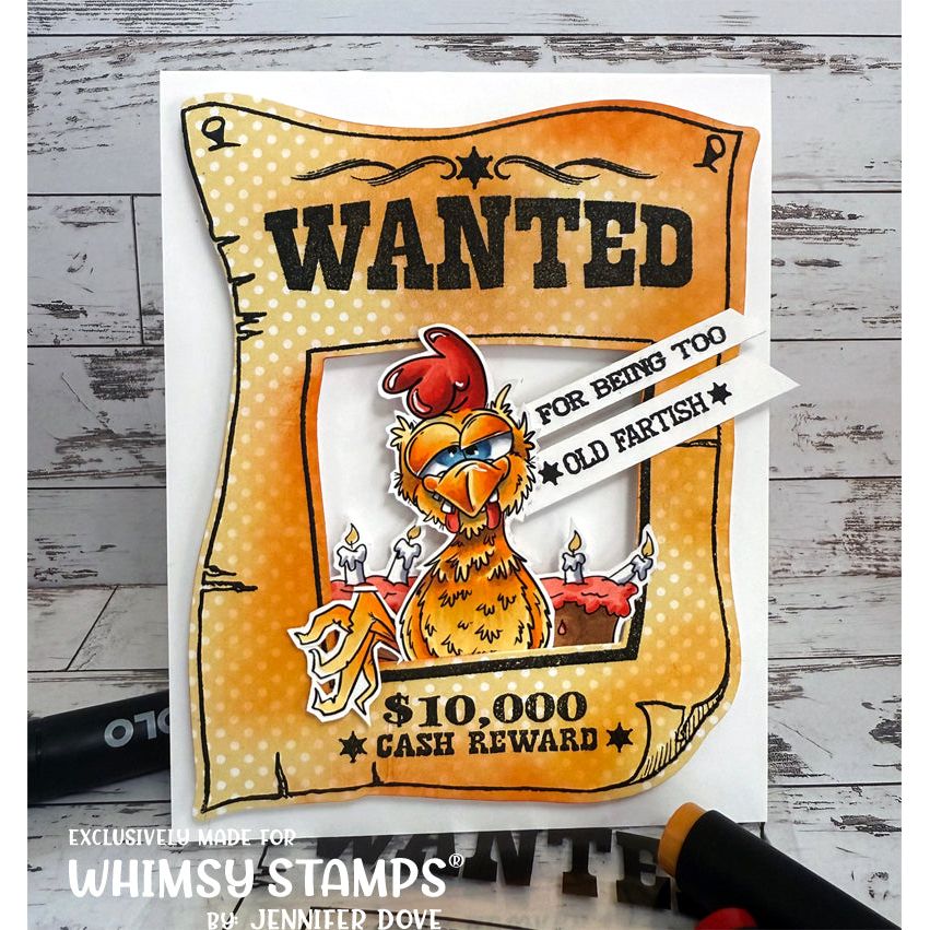 Whimsy Stamps Wanted Post Clear Stamp and Die Set rooster