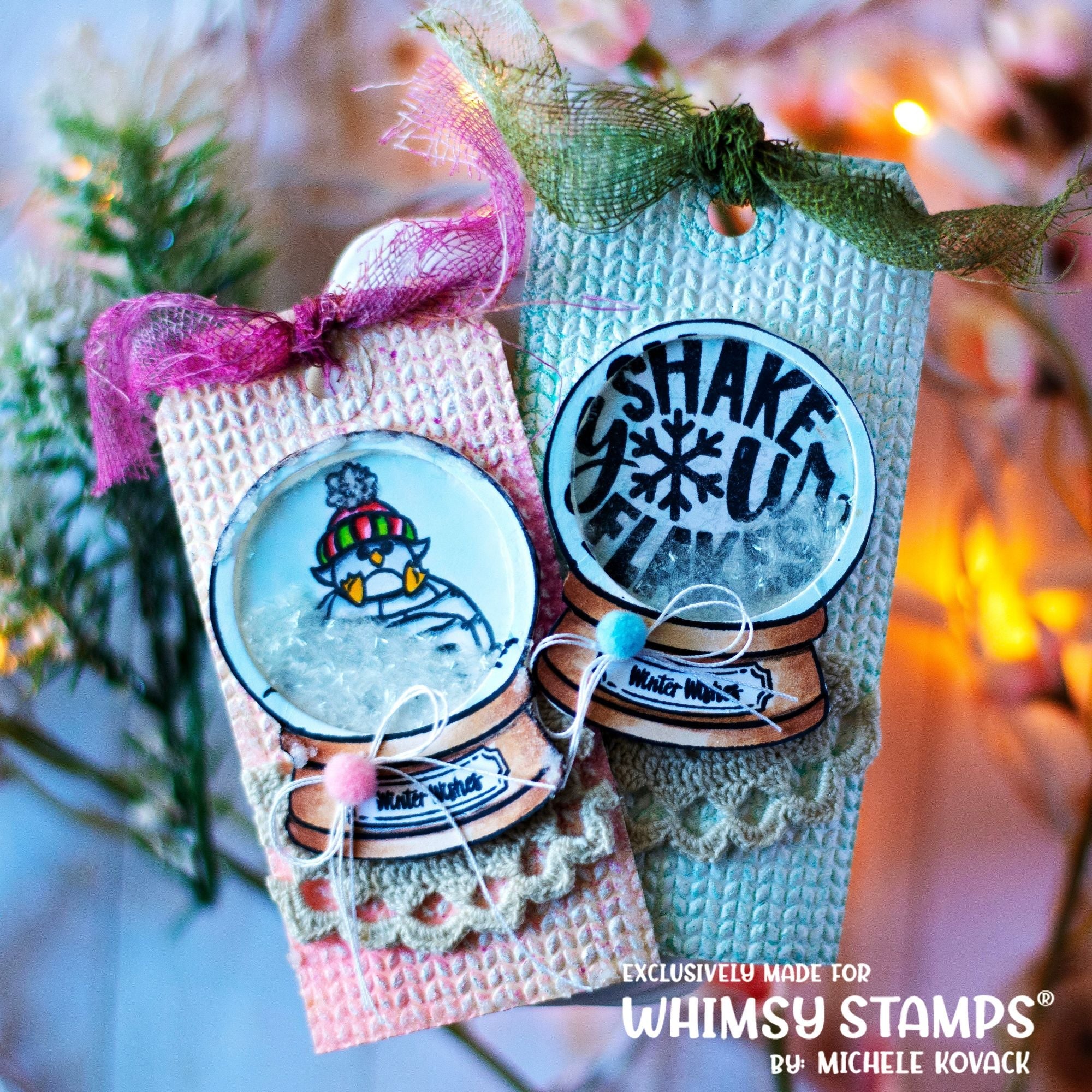 Whimsy Stamps Winter Snowglobe Clear Stamps khb175b tags