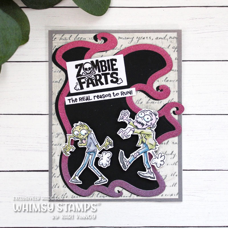 Whimsy Stamps Zombie Farts Clear Stamp and Die Set funky frame card