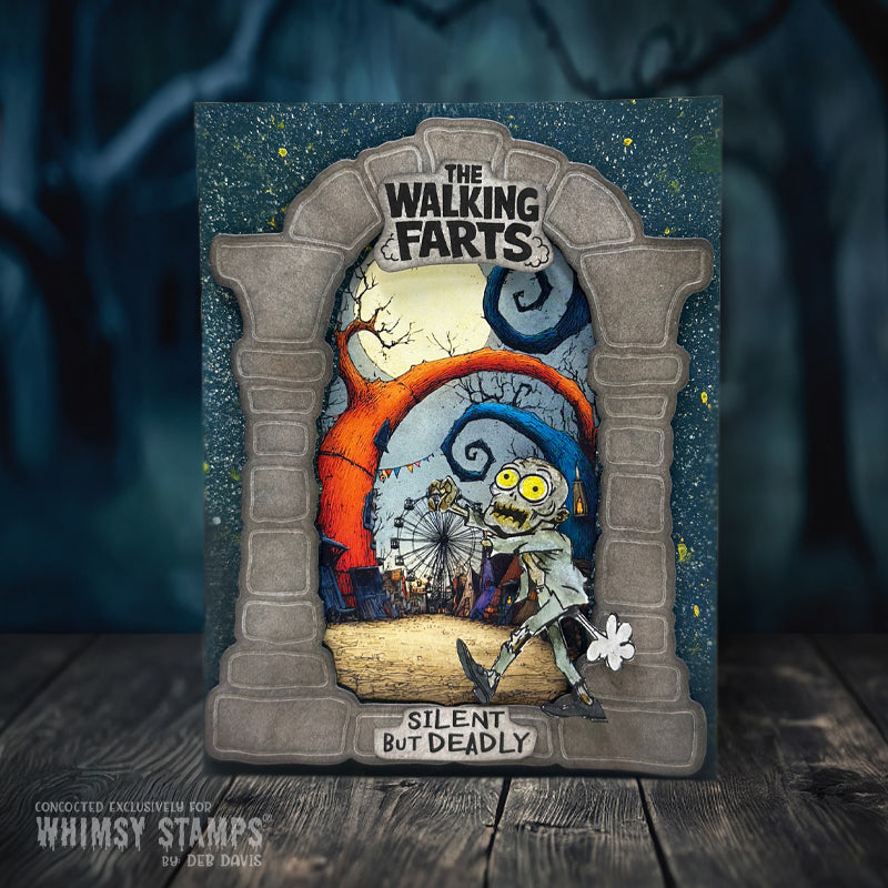 Whimsy Stamps Zombie Farts Clear Stamps cwsd442 stone archway card