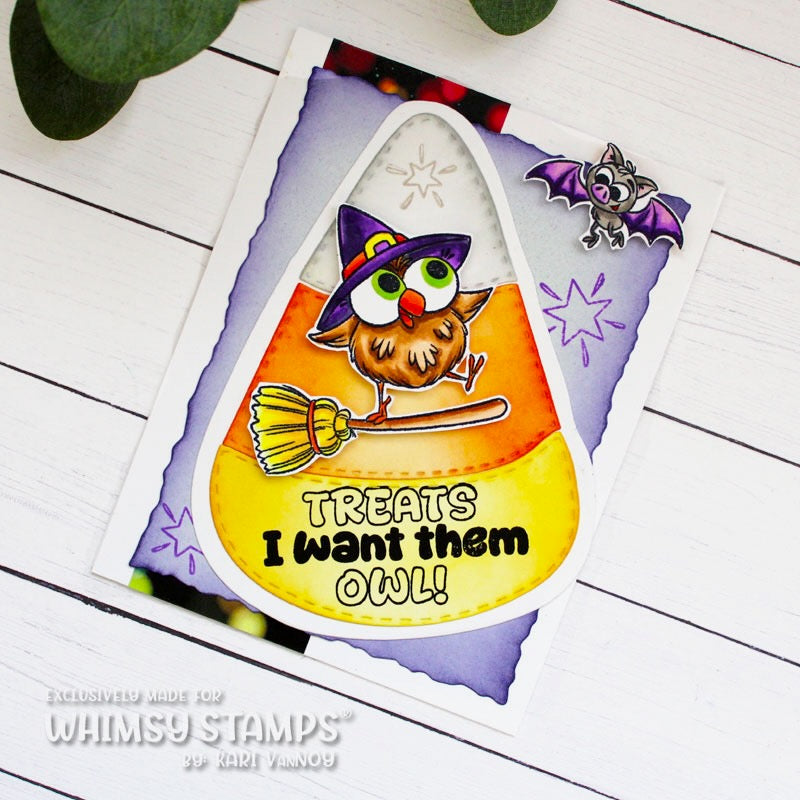 Whimsy Stamps h-OWL-oween Clear Stamps khb129a candy corn card