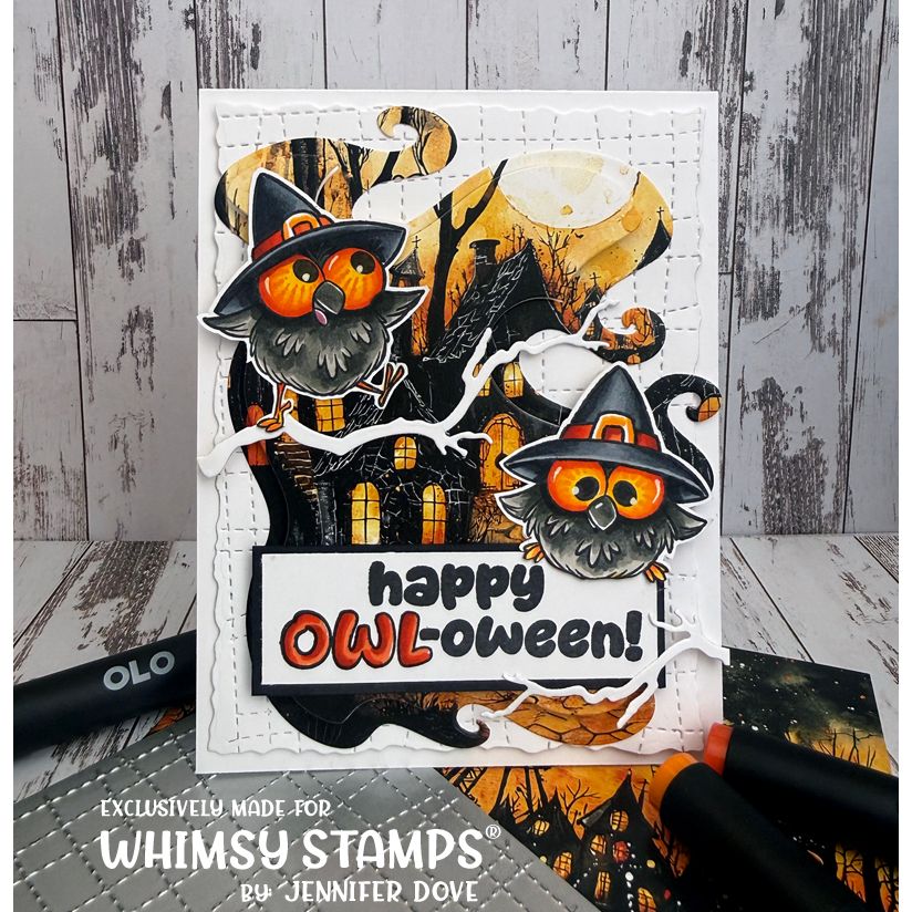 Whimsy Stamps h-OWL-oween Clear Stamps khb129a happy halloween card