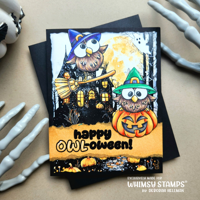 Whimsy Stamps h-OWL-oween Clear Stamps khb129a spooky house card