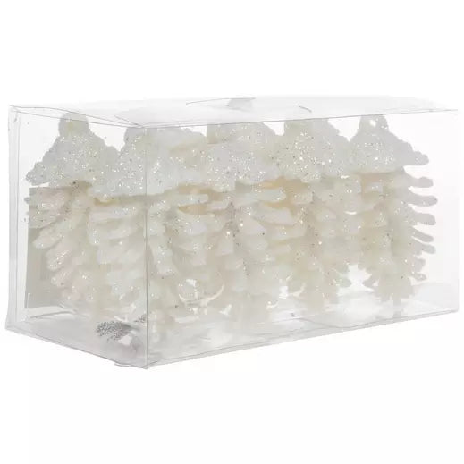 White Glitter Pinecones Ornament Set 5706460 in clear box