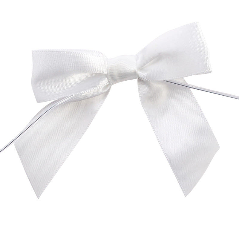 White Twist Tie Satin Bows bow26101 single bow detail shot