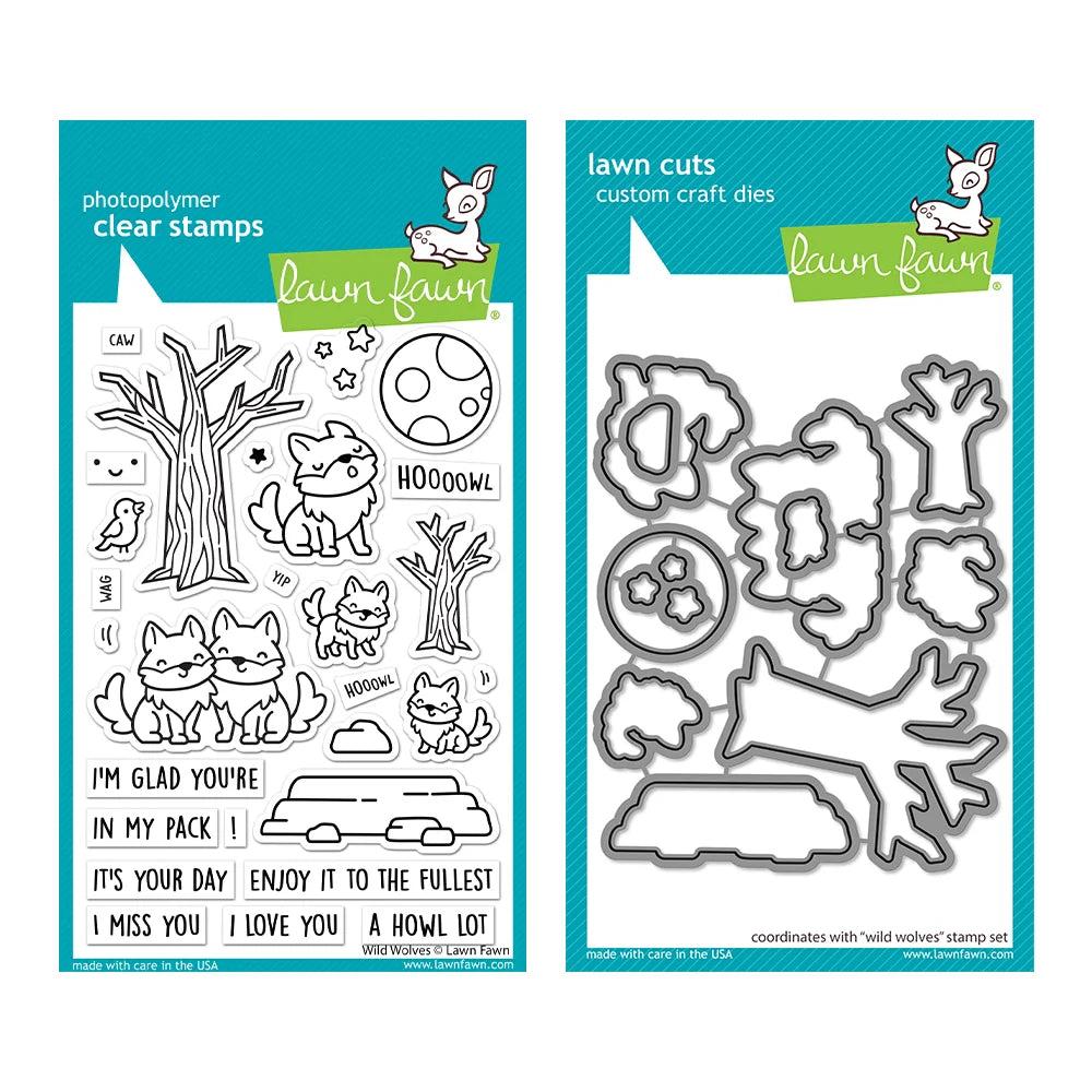 Lawn Fawn Set Wild Wolves Clear Stamps and Dies