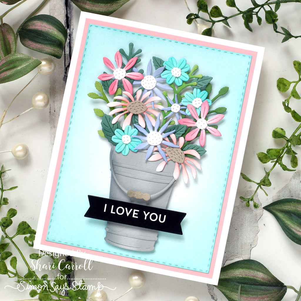 Simon Says Stamp Wildflower Bucket Wafer Dies s1124 Beautiful Moments Love Card