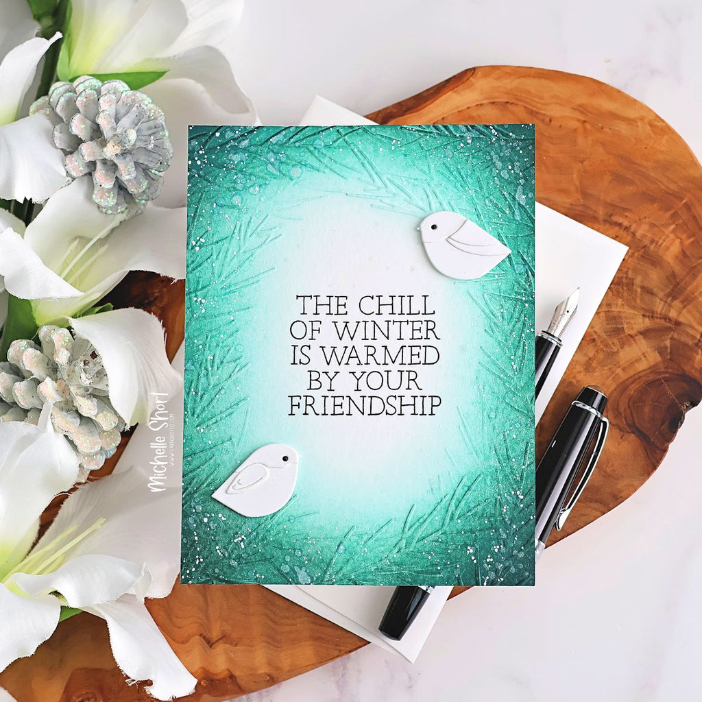 Simon Says Stamp Embossing Folder Wispy Pine Needle Frame sf546 And Everything Nice Winter Card