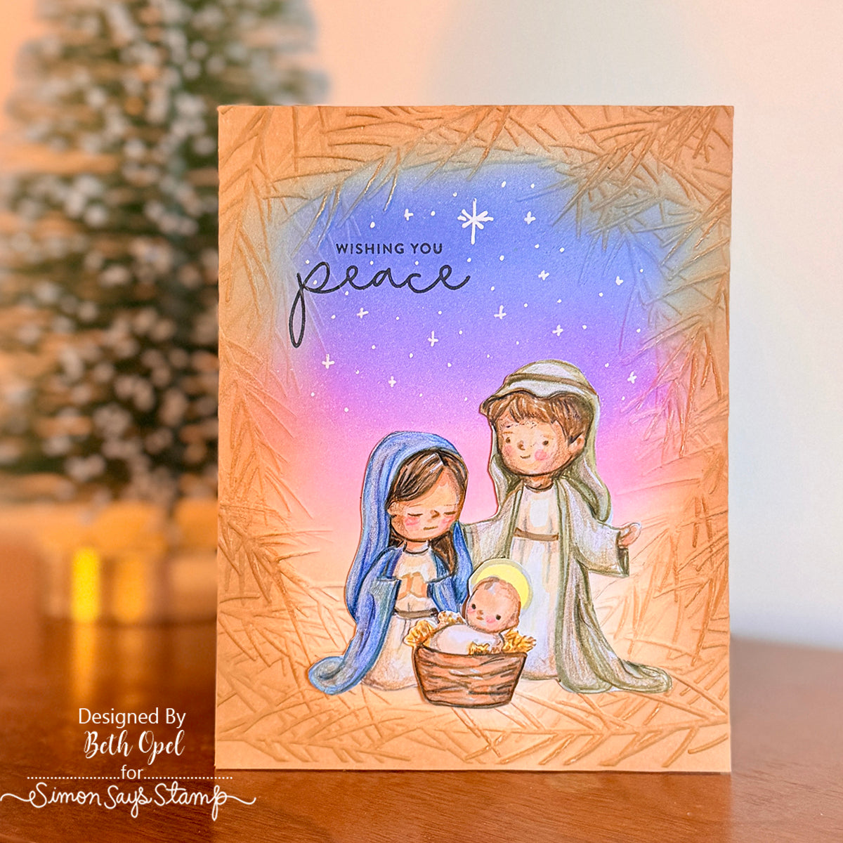 Simon Says Stamp Embossing Folder Wispy Pine Needle Frame sf546 And Everything Nice Holiday Card