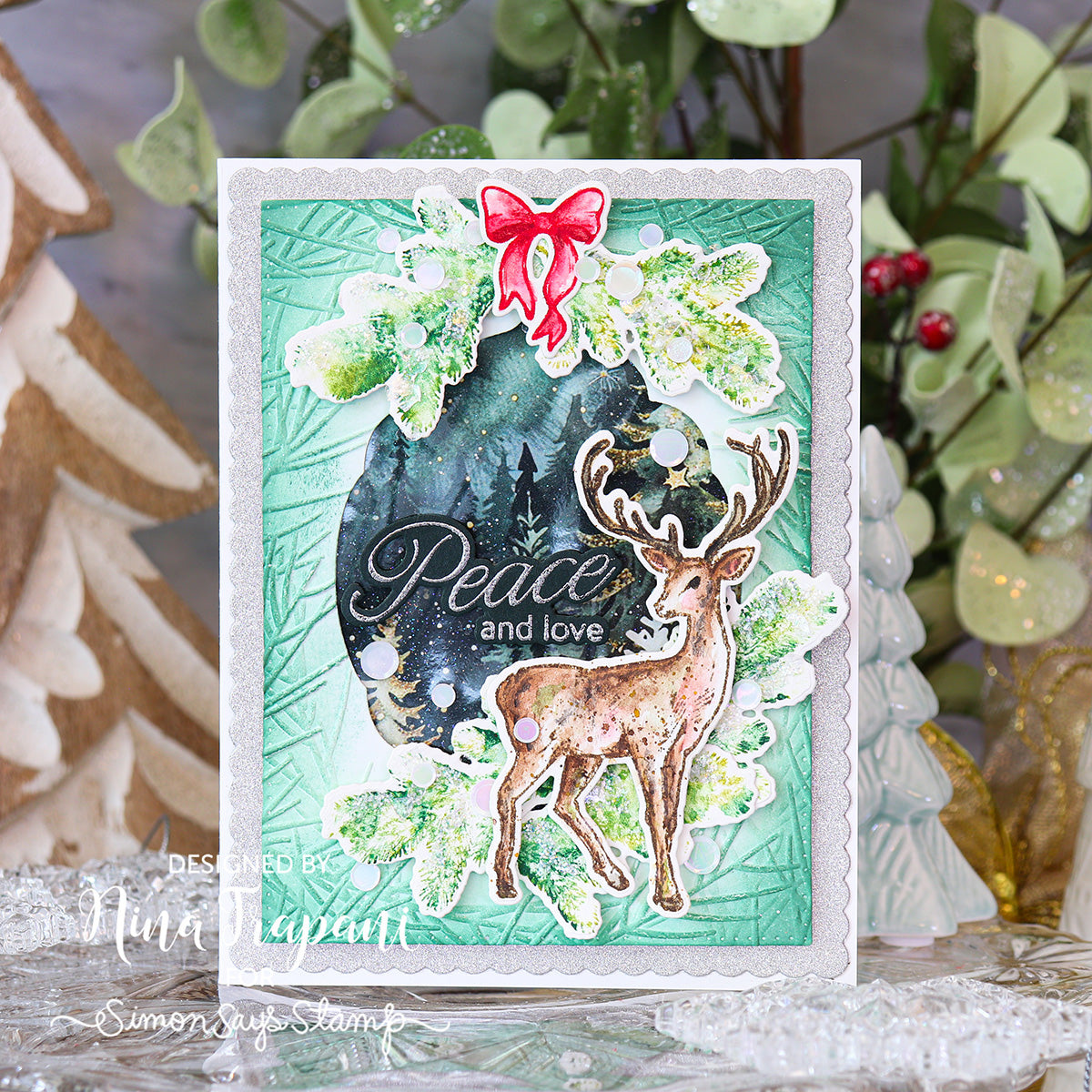 Simon Says Stamp Embossing Folder Wispy Pine Needle Frame sf546 And Everything Nice Holiday Card | color-code:ALT02
