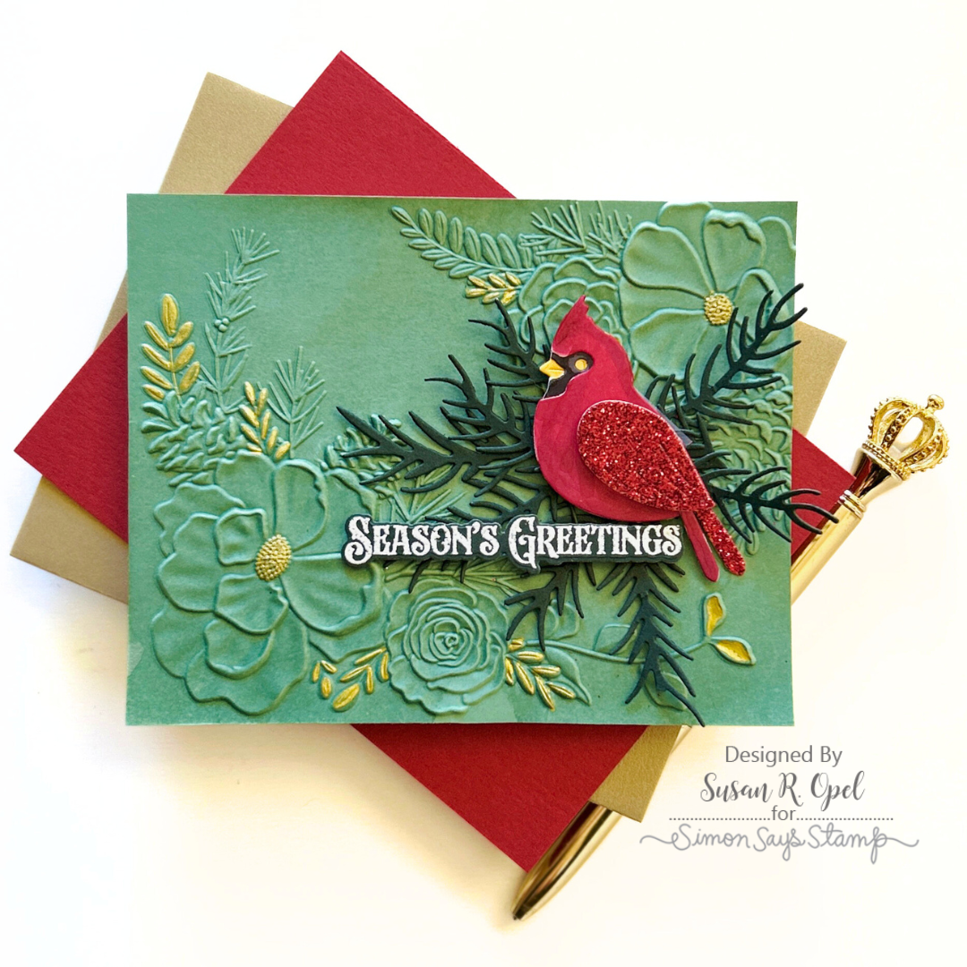 Simon Says Embossing Folders and Cutting Dies Woodland Floral Frame sfd425 DieCember Christmas Card