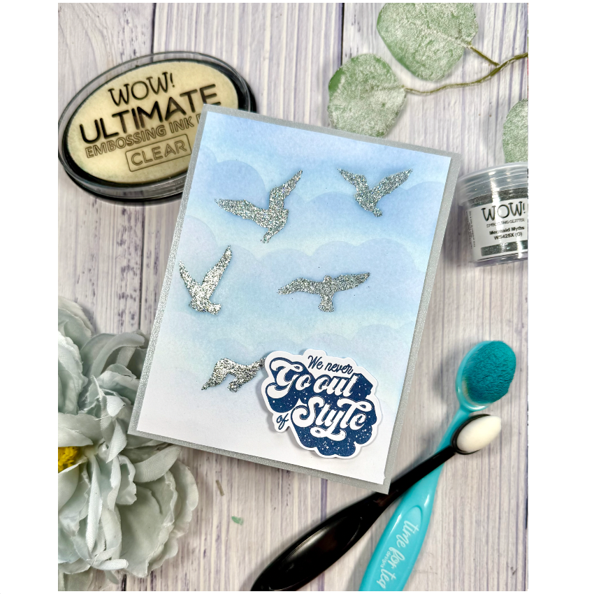 Wow Ultimate Clear Embossing Ink Pad wv016 silver seagulls style card
