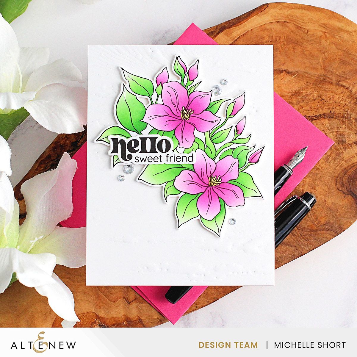 Altenew Crystal Clear Gem Sparkles alt8790 pink flowers