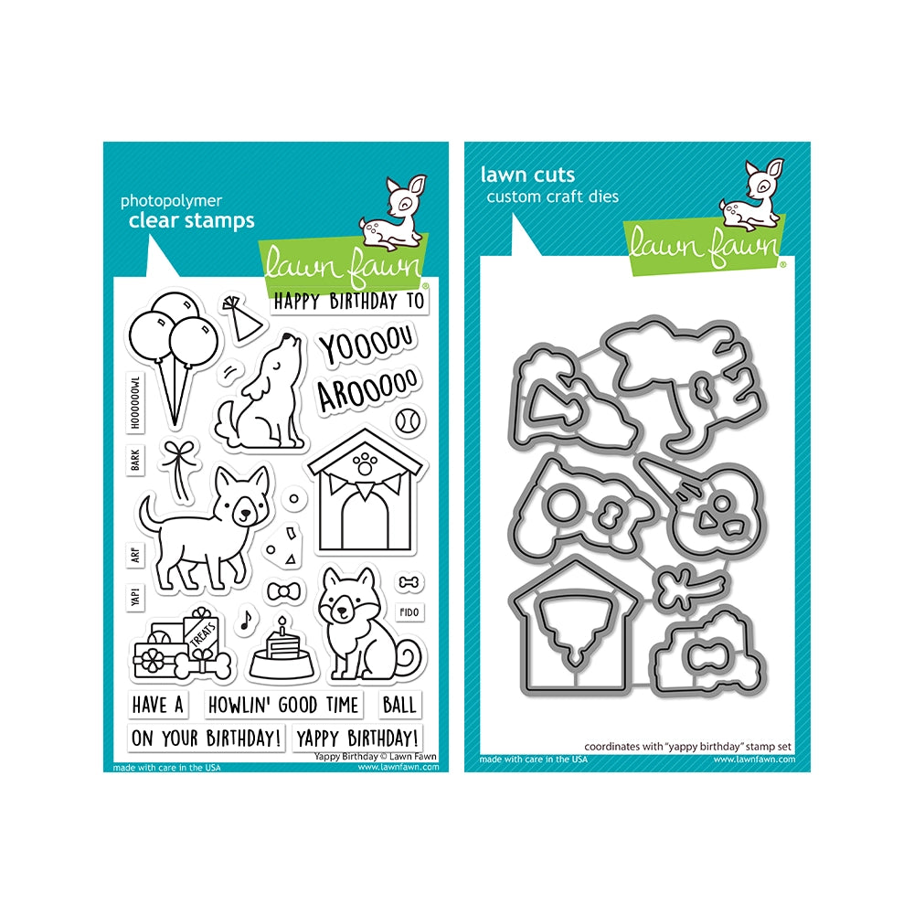 Lawn Fawn Yappy Birthday Stamp and Die Set