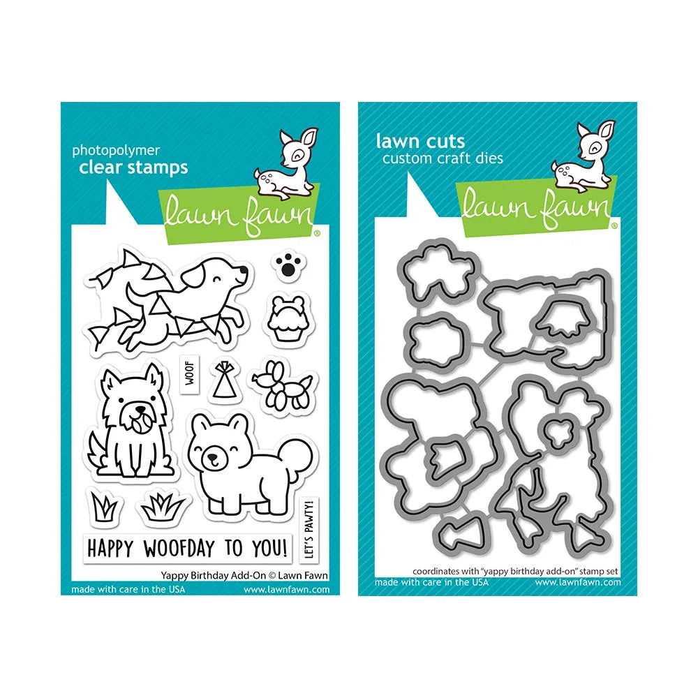 Lawn Fawn Set Yappy Birthday Add-On Stamps and Dies lf6yba