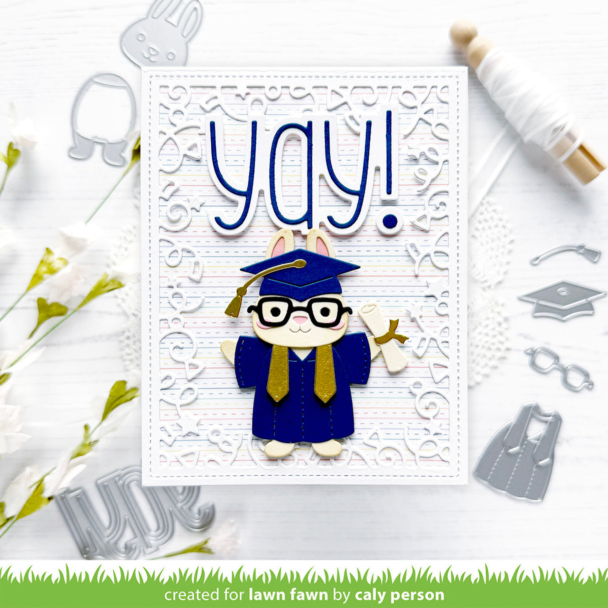 Yay! Card with Build A Bunny In Graduation Cap and Gown