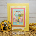 Yellow and Pink Crd with Planted Flowers and Happy Kitty in Window Sill
