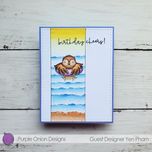 Purple Onion Designs Ophelia Cling Stamp pod1344 owl in inner tube in the sea